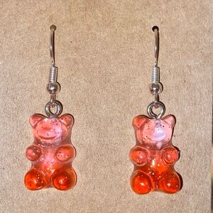 ☀️3/$9☀️ Pink and Orange Ombré Glitter Resin Gummy Bear Dangle Earring